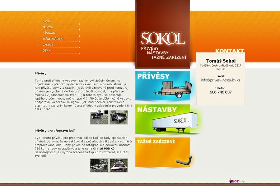 Návrh a tvorba e-shopu Přívěsy Sokol