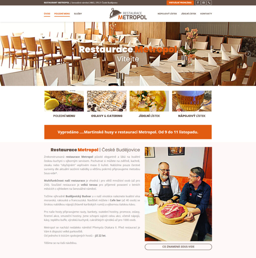 Návrh a tvorba e-shopu Restaurace Metropol